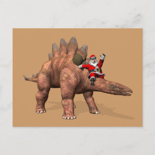 Santa Claus Riding On Stegosaurus Feiertagspostkarte