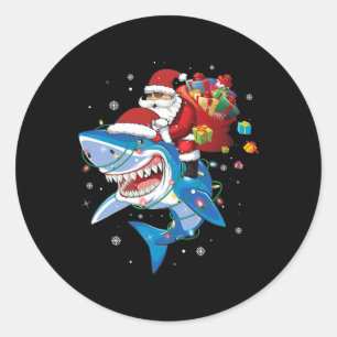 Santa Claus Riding Shark Lover Frohe Weihnachten X Runder Aufkleber