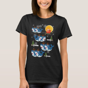 Santa Claus Riding Shark Rentier Weihnachtslicht T-Shirt