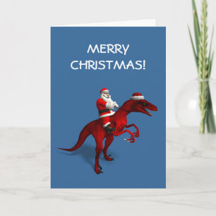 Santa Claus Riding Tyrannosaurus Rex Feiertagskarte