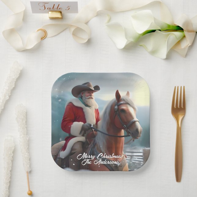 Santa Claus Riding Western Weihnachten Pappteller (Hochzeit)