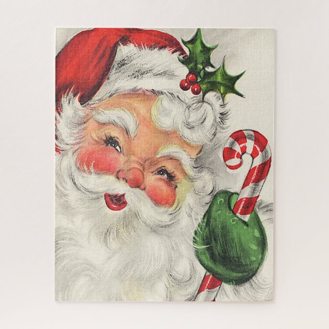 Santa Claus Rosy Cheeks Holding Candy Cane Jigsaw (Vertikal)