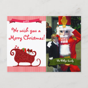 Santa Claus Roter Glitzer Sleigh Foto Postkarte