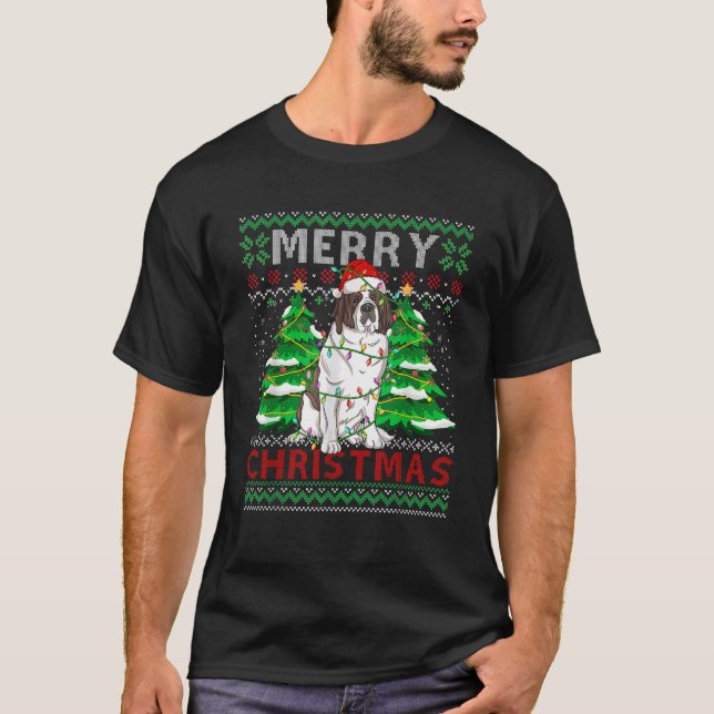 Santa Claus Saint Bernard Dog Eigentümer Ugly Chri T-Shirt (Vorderseite)