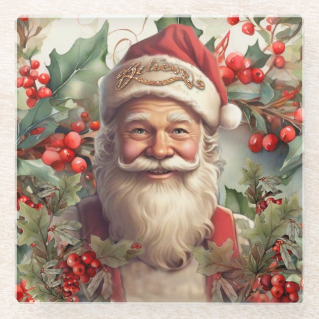 Santa Claus Saint Nicholas Weihnachtsfeiern Glasuntersetzer (Vorderseite)