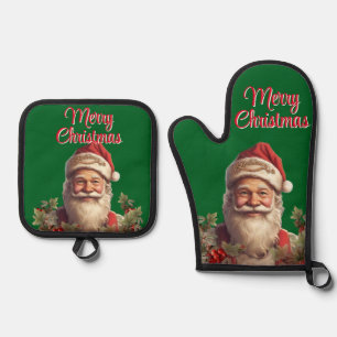 Santa Claus Saint Nicholas Weihnachtsfeiern Ofenhandschuh & Topflappen-Set