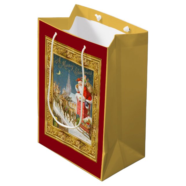 Santa Claus Scene Mittlere Geschenktüte (Vorderseite Schrägansicht)