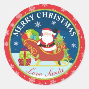 Santa Claus Schlitten und Geschenke Frohe Weihnach Runder Aufkleber