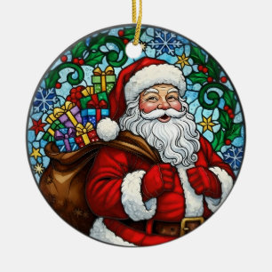 Santa Claus Schnee Stechpalme Weihnachtsbaumanhäng Keramik Ornament