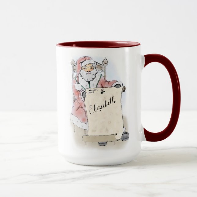 Santa Claus Scroll Naughty Nice List Personalisier Tasse (Rechts)