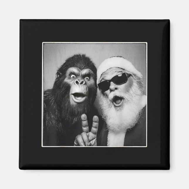 Santa Claus Selfie Bigfoot Christmas Funny Sasquat Magnet (Vorne)