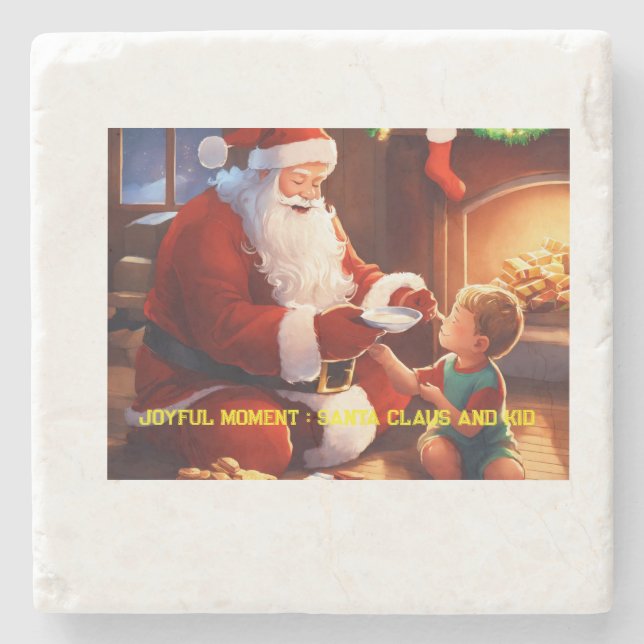 Santa Claus Sharing Joy mit einem Kind Steinuntersetzer (Vorderseite)
