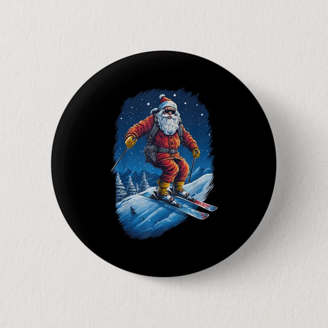Santa Claus Shredding The Slopes Santa Skiing Chri Button (Vorderseite)