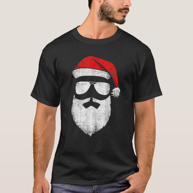 Santa Claus sieht eine Sonnenbrille mit Hutbart Ch T-Shirt (Vorderseite)