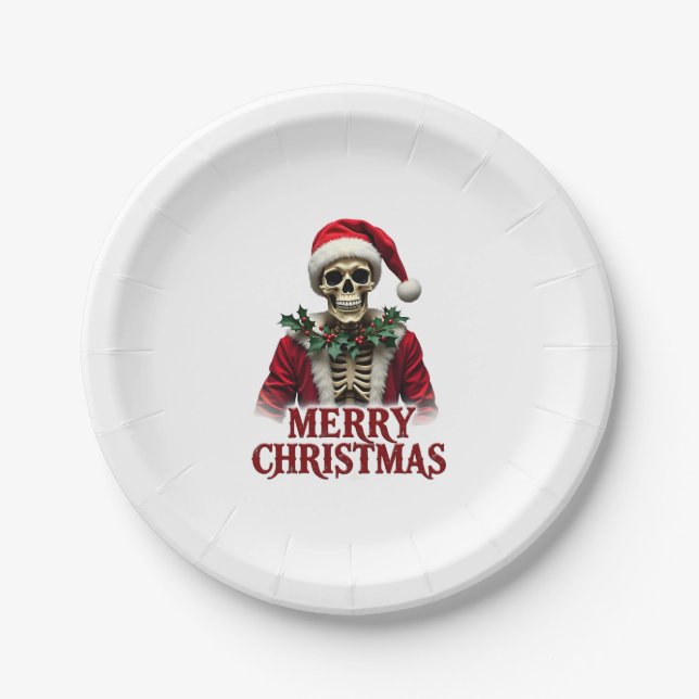 Santa Claus Skeleton Outfit Skull Funny Christmas  Pappteller (Vorderseite)