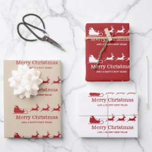 Santa Claus Sleigh and Rentiers & Custom Text Geschenkpapier Set