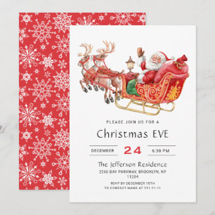 Santa Claus Sleigh Holiday Weihnachtsabend Party Einladung