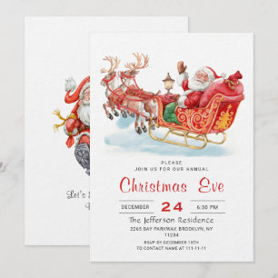 Santa Claus Sleigh Holiday Weihnachtsabend Party Einladung