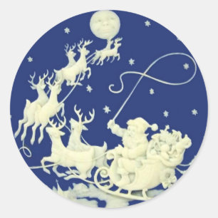 Santa Claus Sleigh Night Rive Runder Aufkleber