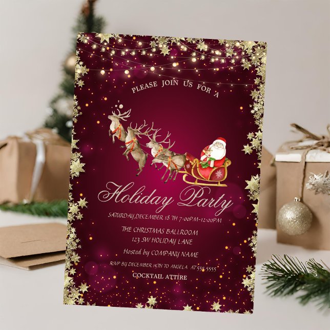 Santa Claus Sleigh Rentier Stars Company Party Einladung (Von Creator hochgeladen)