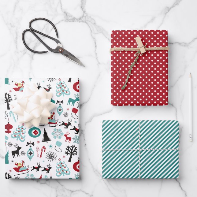 Santa Claus Sleigh Rentierzucht Frische Pasta mach Geschenkpapier Set (Vorderseite)