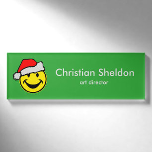 Santa Claus Smiley + Ihr Name und Ihr Titel Namenschild