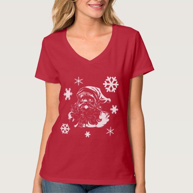 Santa Claus Snowflakes Weihnachts Roter T - Shirt  (Vorderseite)