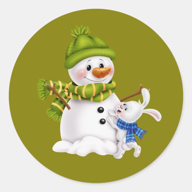 Santa Claus Snowman Christmas &  Runder Aufkleber (Vorderseite)