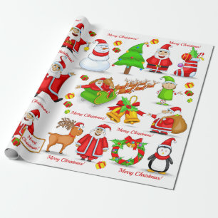 Santa Claus Snowman Elves Reindeer Penguin Geschenkpapier