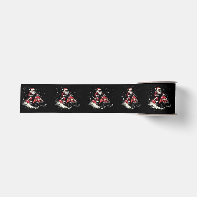 Santa Claus Snowmobile Motor Sled Funny Christmas Ripsband (Vorderseite)