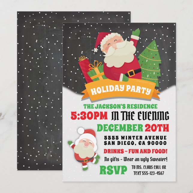 Santa Claus Snowy Christmas Party Einladung (Vorne/Hinten)