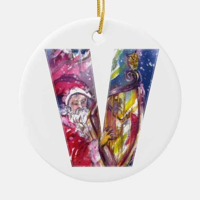 SANTA CLAUS SPIELEN HARP IM MONLIGHT KERAMIK ORNAMENT (Vorne)