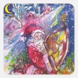 SANTA CLAUS SPIELEN HARP IM MONLIGHT QUADRATISCHER AUFKLEBER