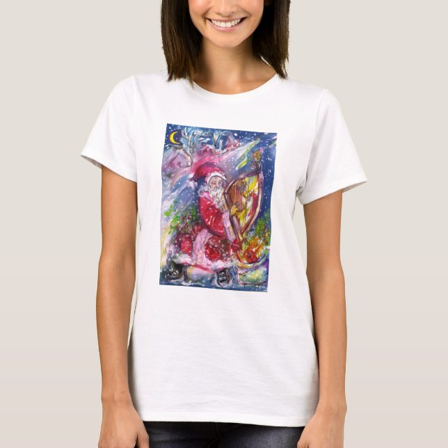 SANTA CLAUS SPIELEN HARP Musikalische Weihnachtsna T-Shirt (Vorderseite)