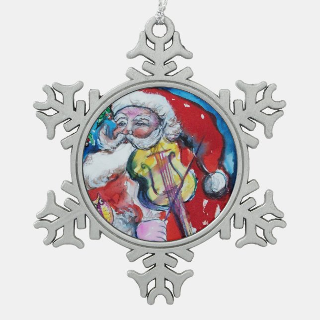 SANTA CLAUS SPIELEN VIOLIN Weihnachten Schneeflocken Zinn-Ornament (Vorderseite)