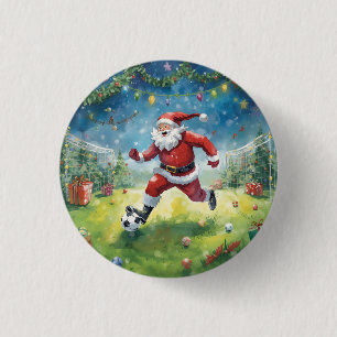 Santa Claus spielt Fußball Weihnachtsfeld Button