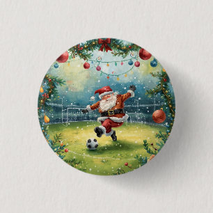 Santa Claus spielt Fußball Weihnachtsfeld Button