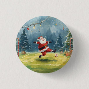 Santa Claus spielt Fußball Weihnachtsfeld Button