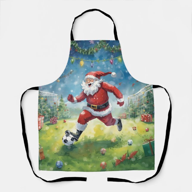 Santa Claus spielt Fußball Weihnachtsfeld Schürze (Vorderseite)