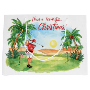 Santa Claus spielt Golf an Weihnachten im Juli Große Geschenktüte
