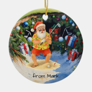 Santa Claus spielt Golf auf dem Golfplatz in Baunk Keramik Ornament