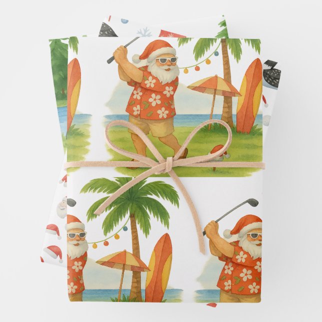 Santa Claus spielt Golf  Geschenkpapier Set (Beispiel)