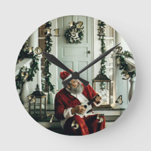 Santa Claus spielt Musik Runde Wanduhr
