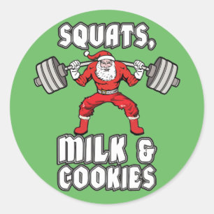 Santa Claus - Squats, Milch und Cookies Runder Aufkleber