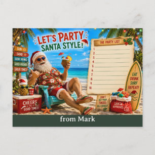Santa Claus Strand Weihnachtsfeier Einladung Postkarte