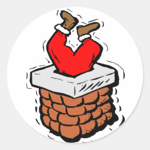 Santa Claus Stuck Chimney Runder Aufkleber