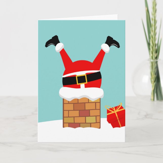 Santa Claus stuck in the chimney on the roof Karte (Vorderseite)