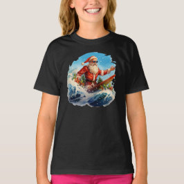 Santa Claus Surfing Shredding Waves Girls T - Shir T-Shirt