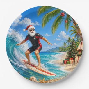 Santa Claus Surft am Strand Weihnachtsfeier Pappteller