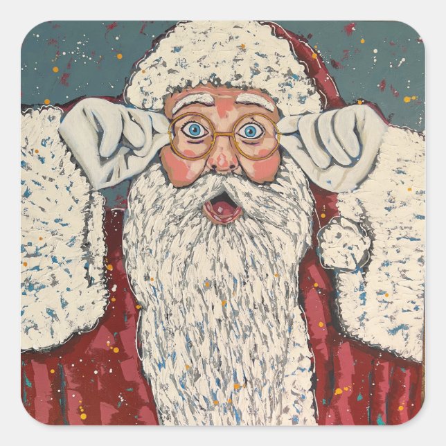 Santa Claus Surprised Quadratischer Aufkleber (Vorderseite)